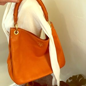 Prada saffiano leather orange large shoulder hobo
